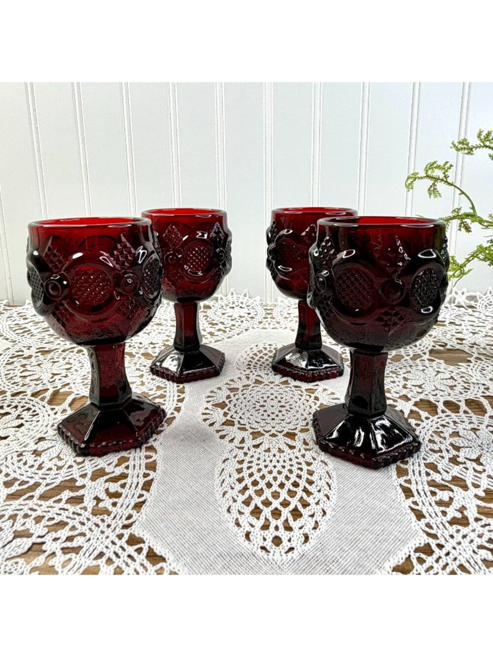 Vintage Set of 4 Cape Cod Ruby Red Miniature 1876 Avon Stemmed Wine Glasses